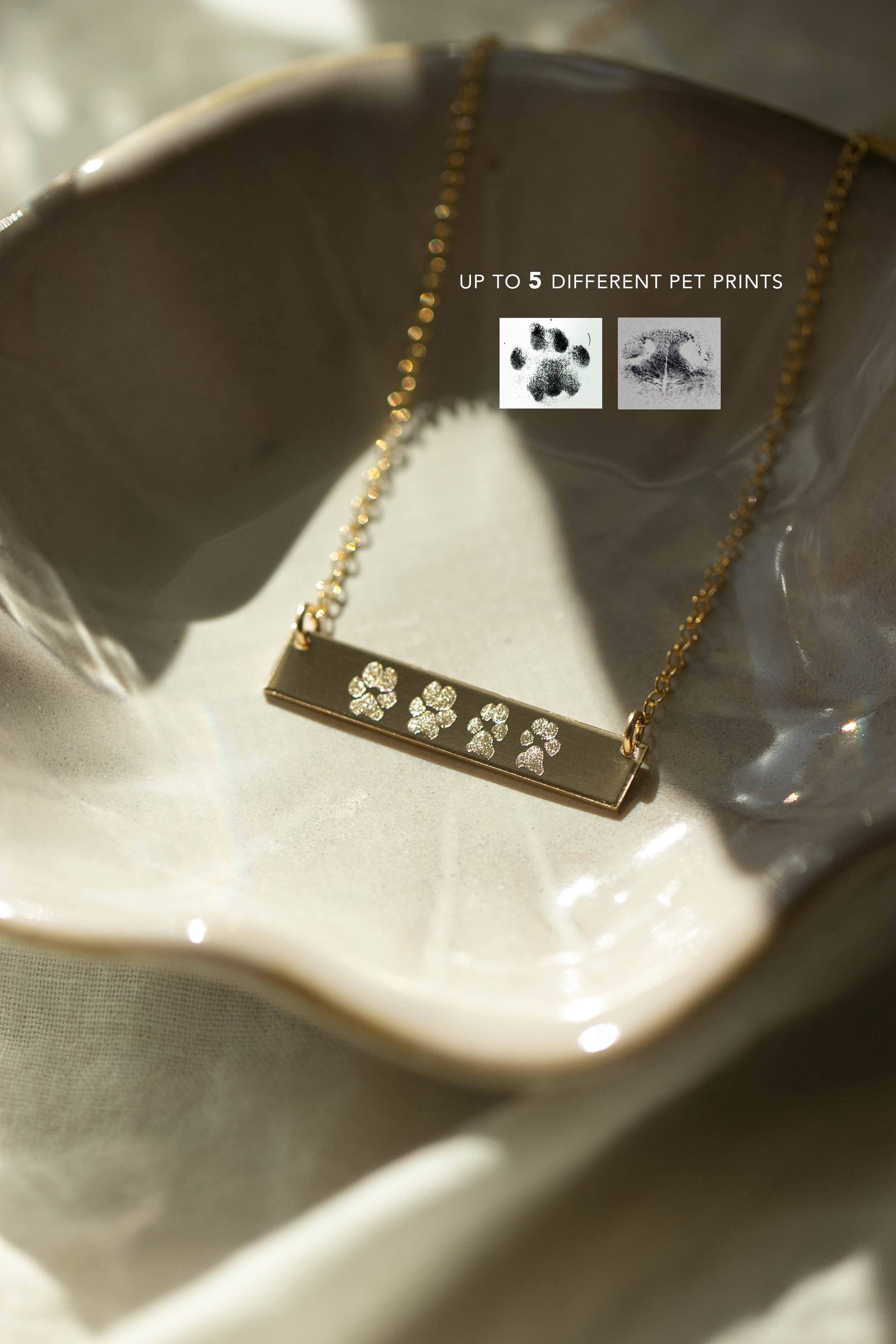 Pet Paw Print or Nose Print Bar Necklace • Up to 5 Pet Prints 