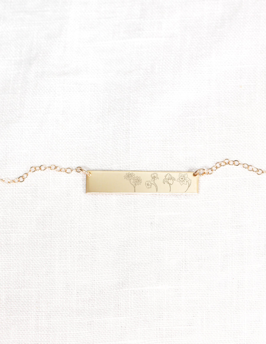 Combined Birth Flower Bar Necklace