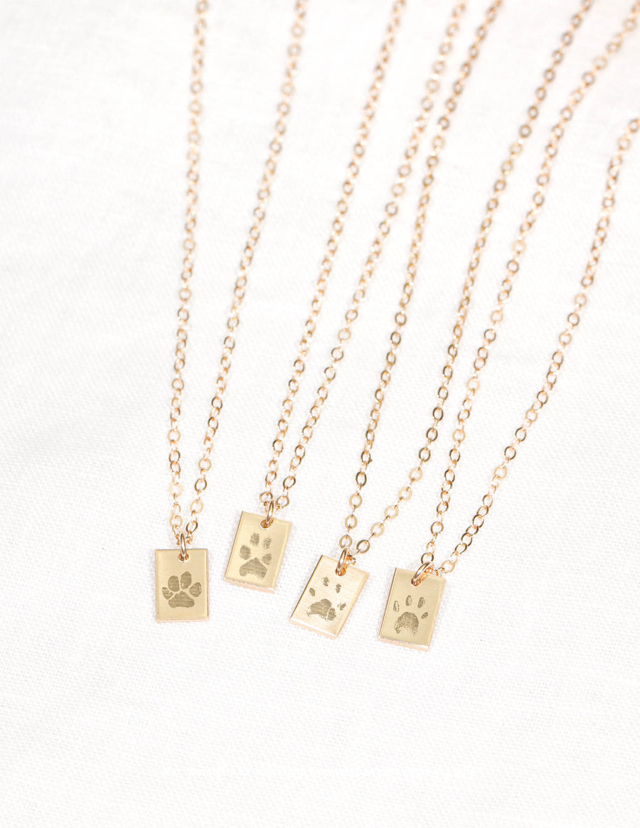 Paw Print Tag Necklace • 6x9.5mm Small Tag