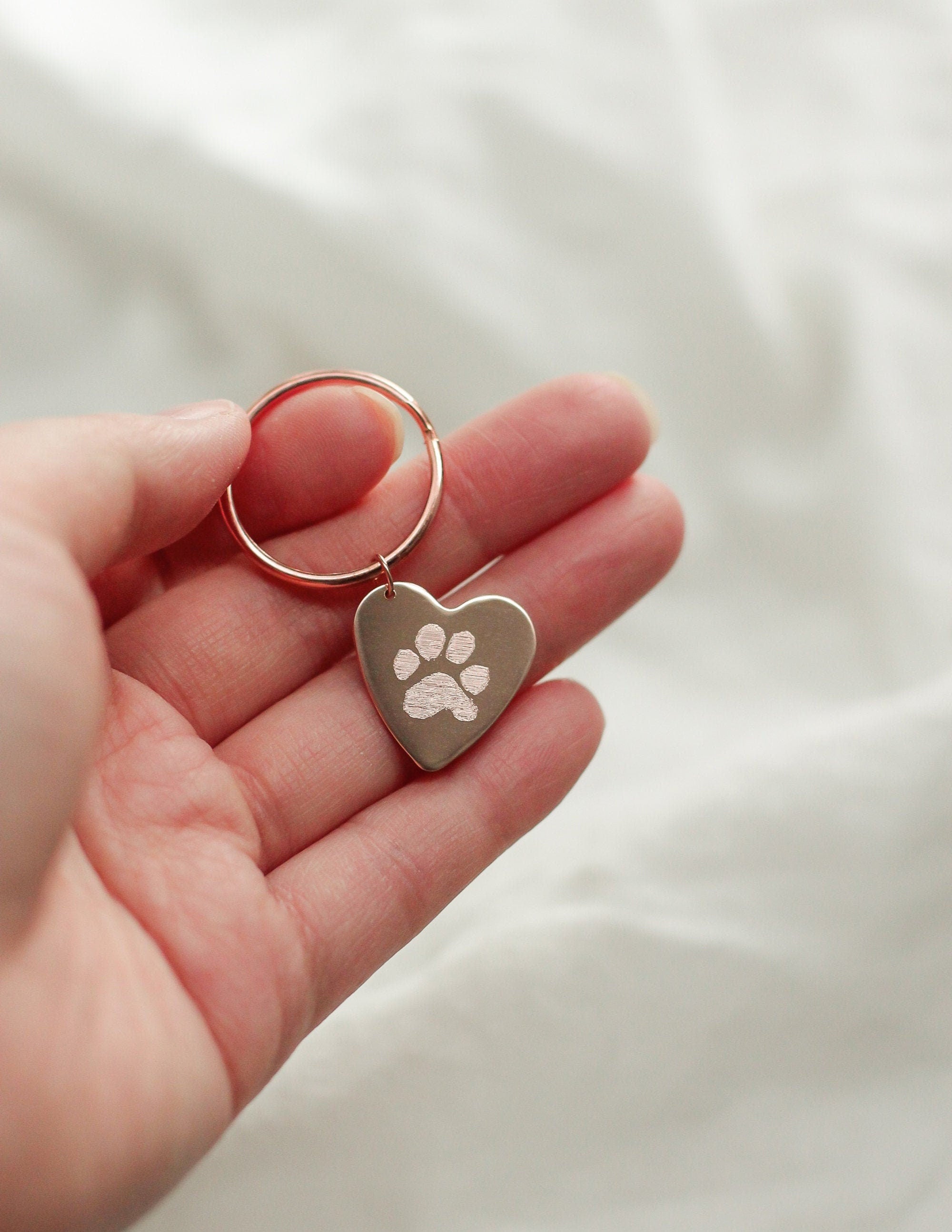 Pawprint Charm Photo Key Ring For Cat or Dog Owners Silver