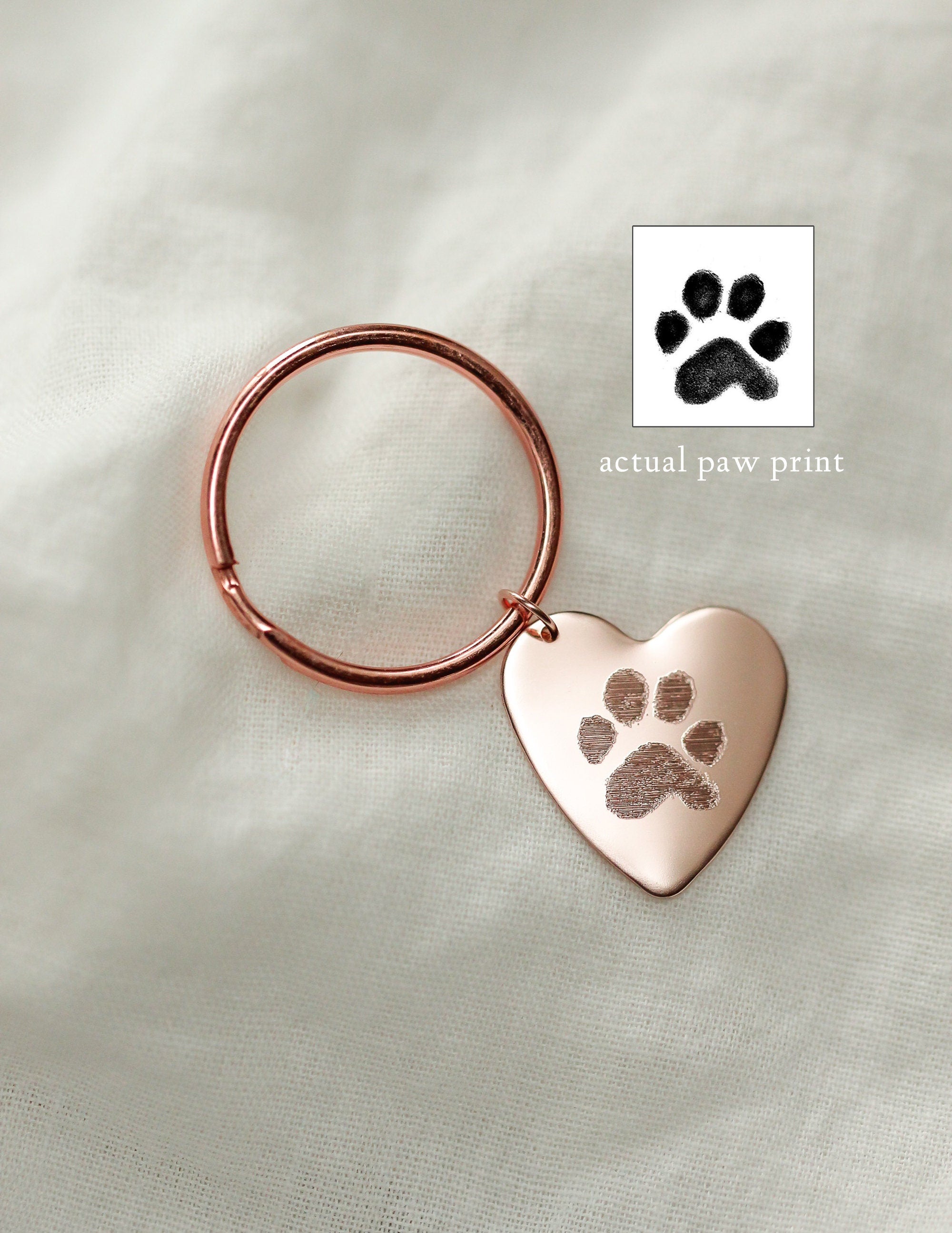 Personalised Pawprint Heart Leather Keyring