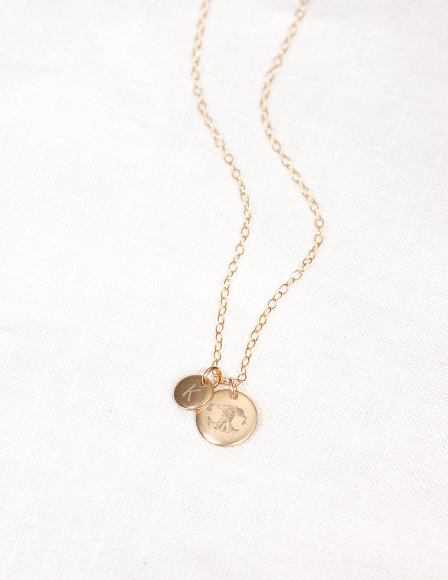 Dog Nose Print & Initial Charm Necklace: Personalized Pet Jewelry.