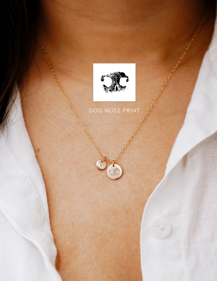 Dog Nose Print & Initial Charm Necklace: Personalized Pet Jewelry.