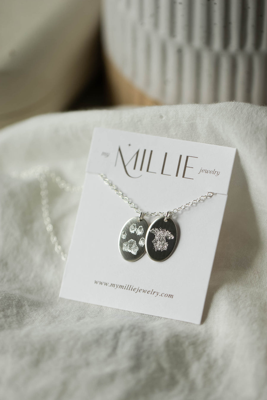 Oval Dog Paw Print & Nose Print Necklace: Multi-Pendant Pet Memorial Jewelry.