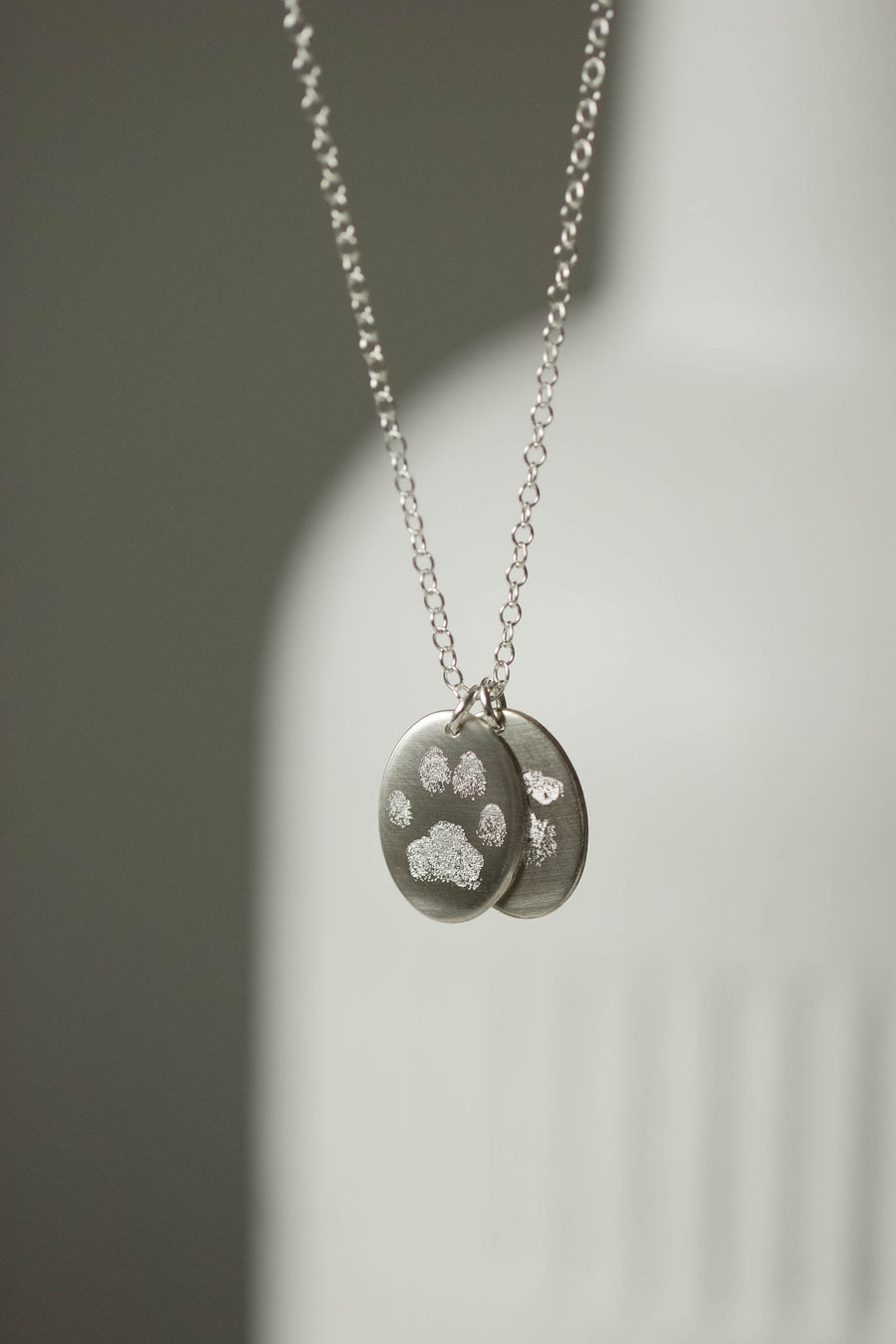 Oval Dog Paw Print & Nose Print Necklace: Multi-Pendant Pet Memorial Jewelry.