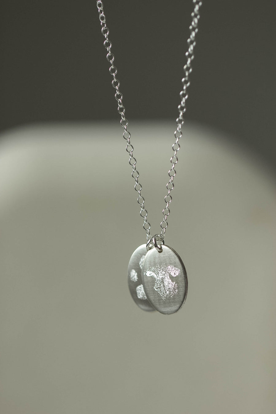 Oval Dog Paw Print & Nose Print Necklace: Multi-Pendant Pet Memorial Jewelry.