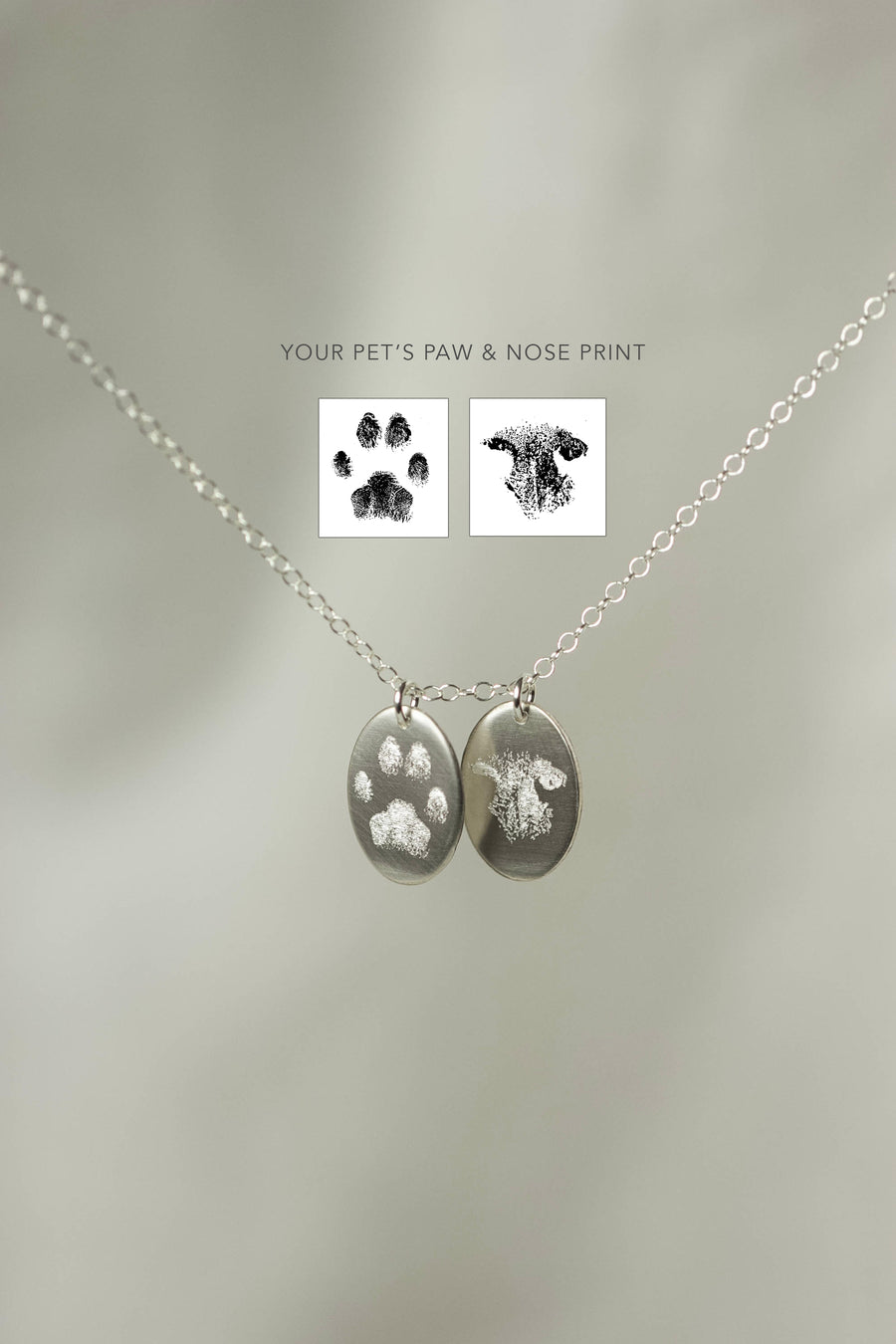 Oval Dog Paw Print & Nose Print Necklace: Multi-Pendant Pet Memorial Jewelry.
