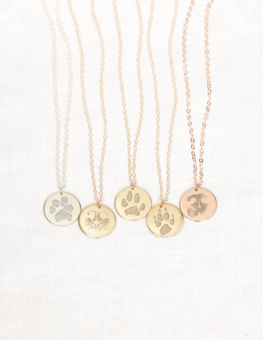 Gold with pink enamel paw charm necklace -