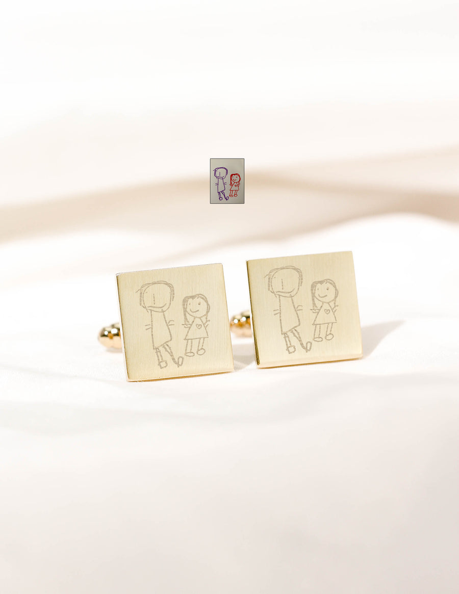 Kids Drawing Cufflinks for Him • Square