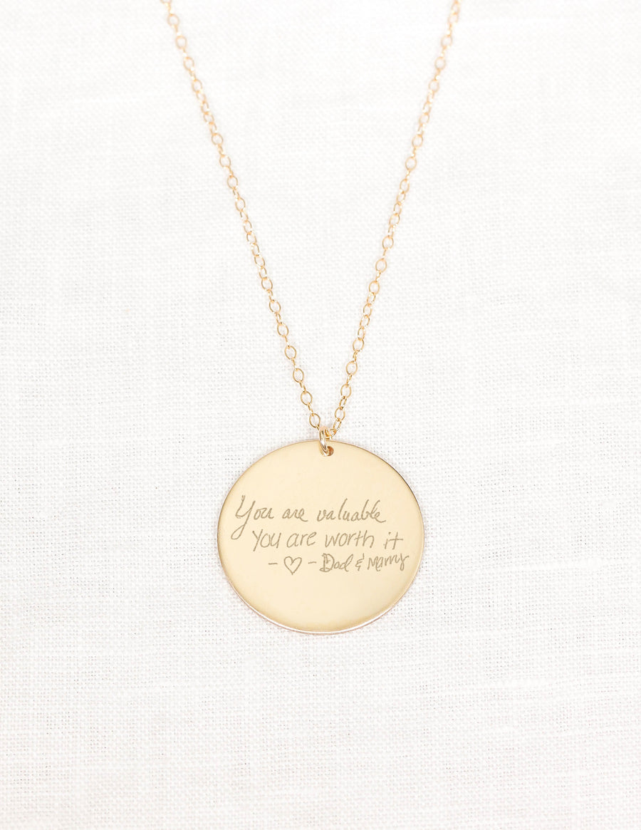Actual Handwriting Disc Necklace • Large Disc