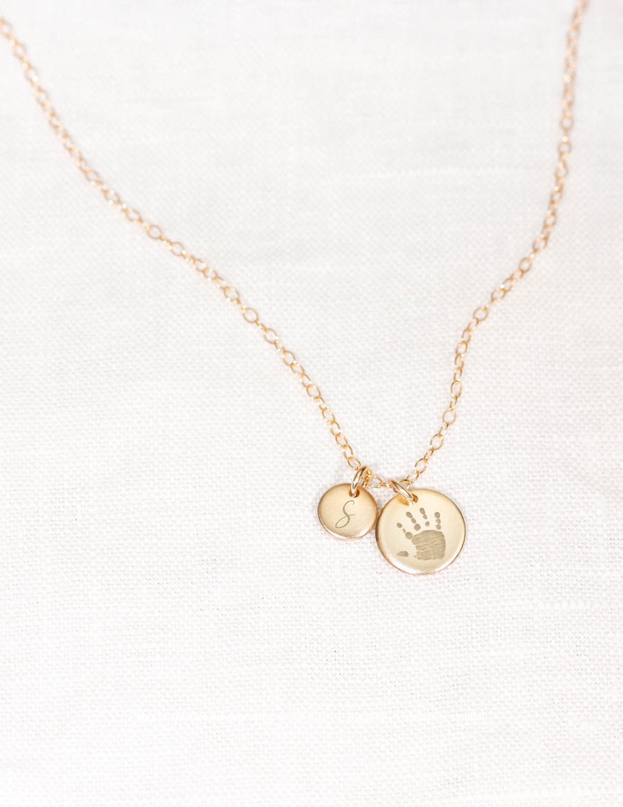 Handprint or Footprint with Initial Disc Necklace