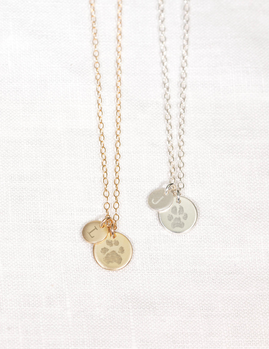 Paw Print with Initial Disc Necklace