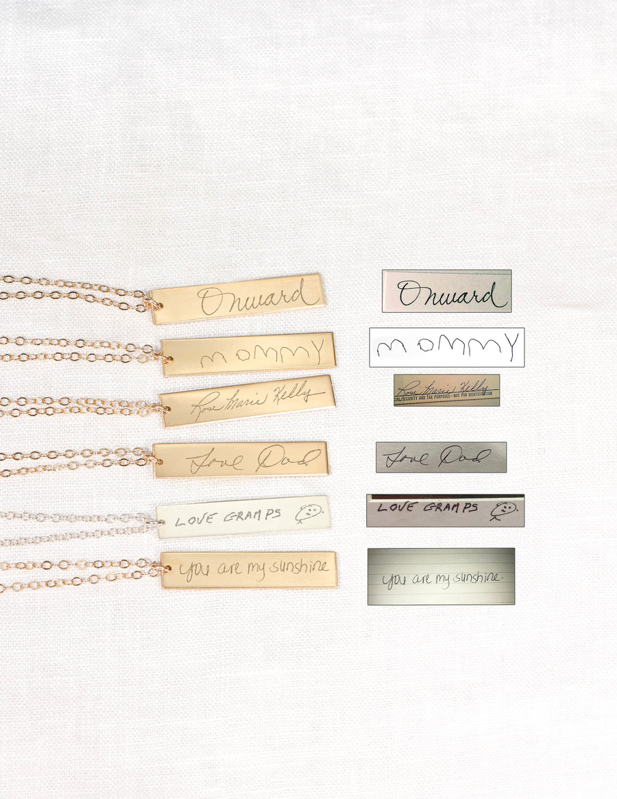 Personalized Handwriting Bar Necklace • Vertical Bar
