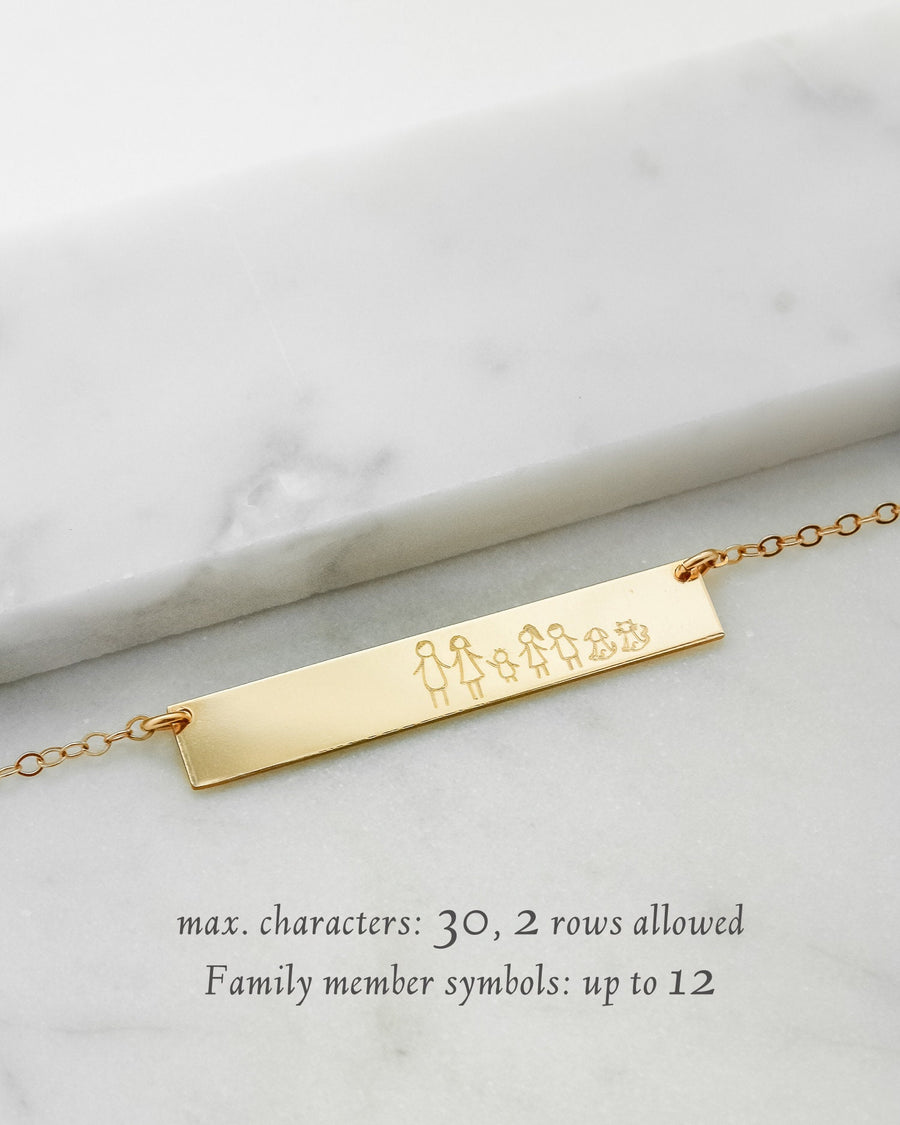 Family Necklace • Custom Family Design • Personalized Family Bar • Bar necklace • Gifts for Mother, Sisters, Grandmas • Stick Figure Family