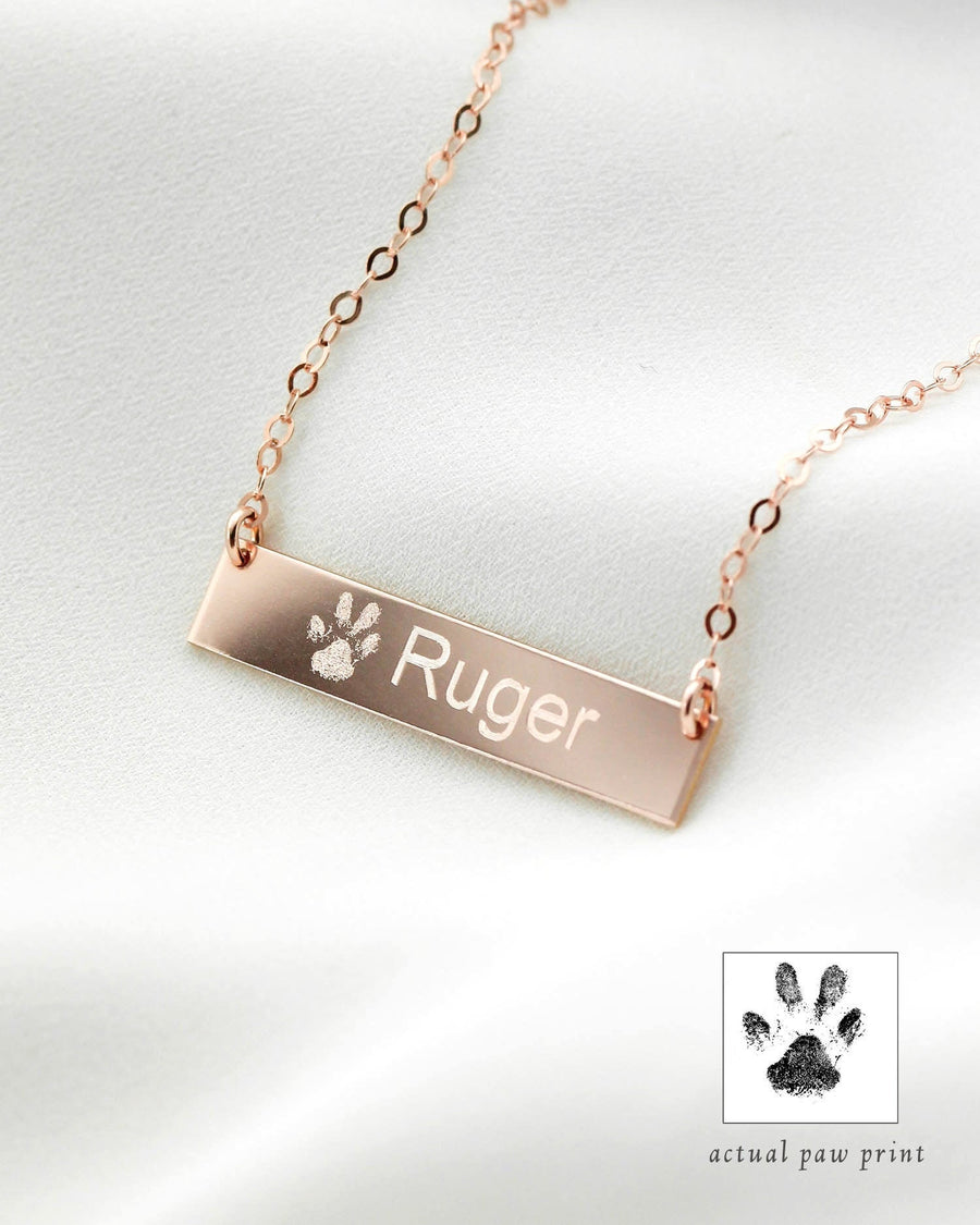 Custom Paw Print Necklace • Pet Name Bar Necklace • Pet Necklace • Actual Paw Print • Pet Memorial • Dog Name, Cat Name • Animal Lovers