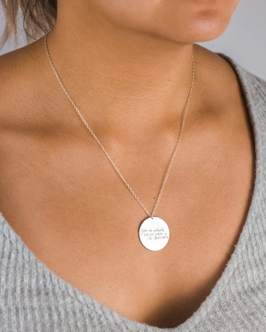 Handwriting Disc Necklace • Signature Necklace • Handwriting Jewelry • Custom Handwriting • Memorial Necklace • Actual Handwriting