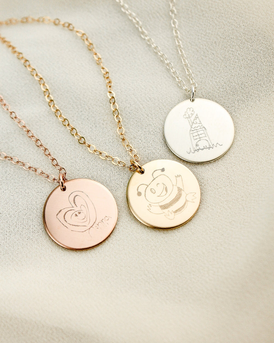 Custom Drawing Necklace • Actual Drawing Necklace • Kid Drawing • Childs Art • Gold, Rose, Silver • Special Gift for Mom • Gift for Grandma