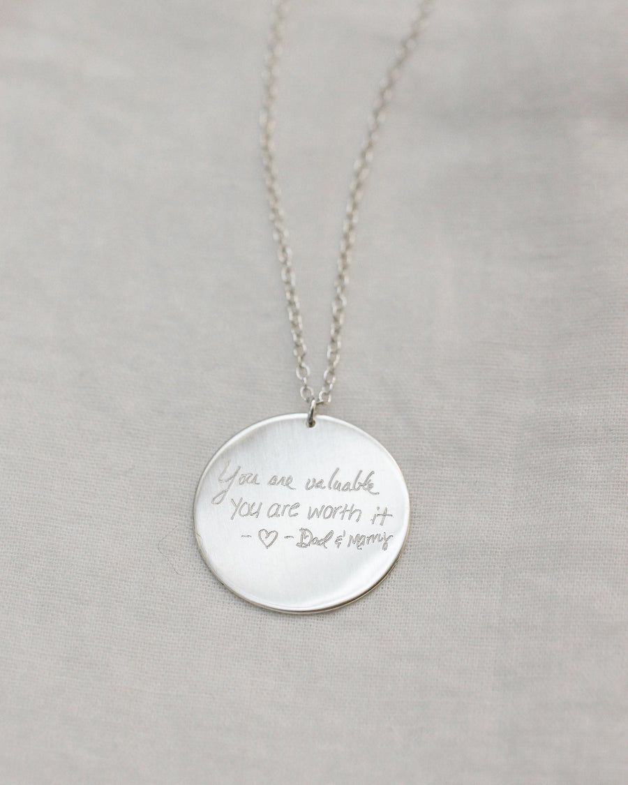 Handwriting Disc Necklace • Signature Necklace • Handwriting Jewelry • Custom Handwriting • Memorial Necklace • Actual Handwriting