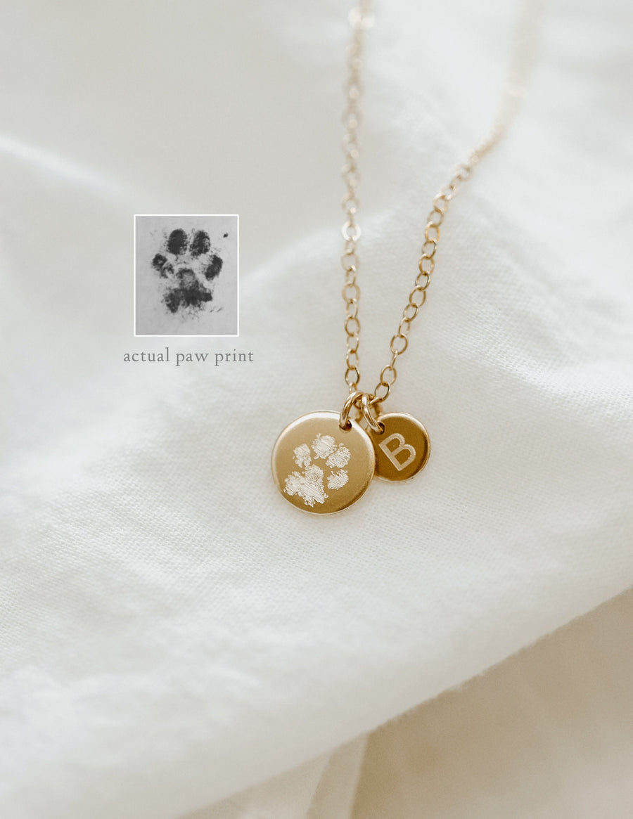 Paw Print with Initial Necklace • Actual Dog Cat Paw Prints • Custom Pet Paw & Nose print Necklace • Initial Disc Necklace • Memorial Loss